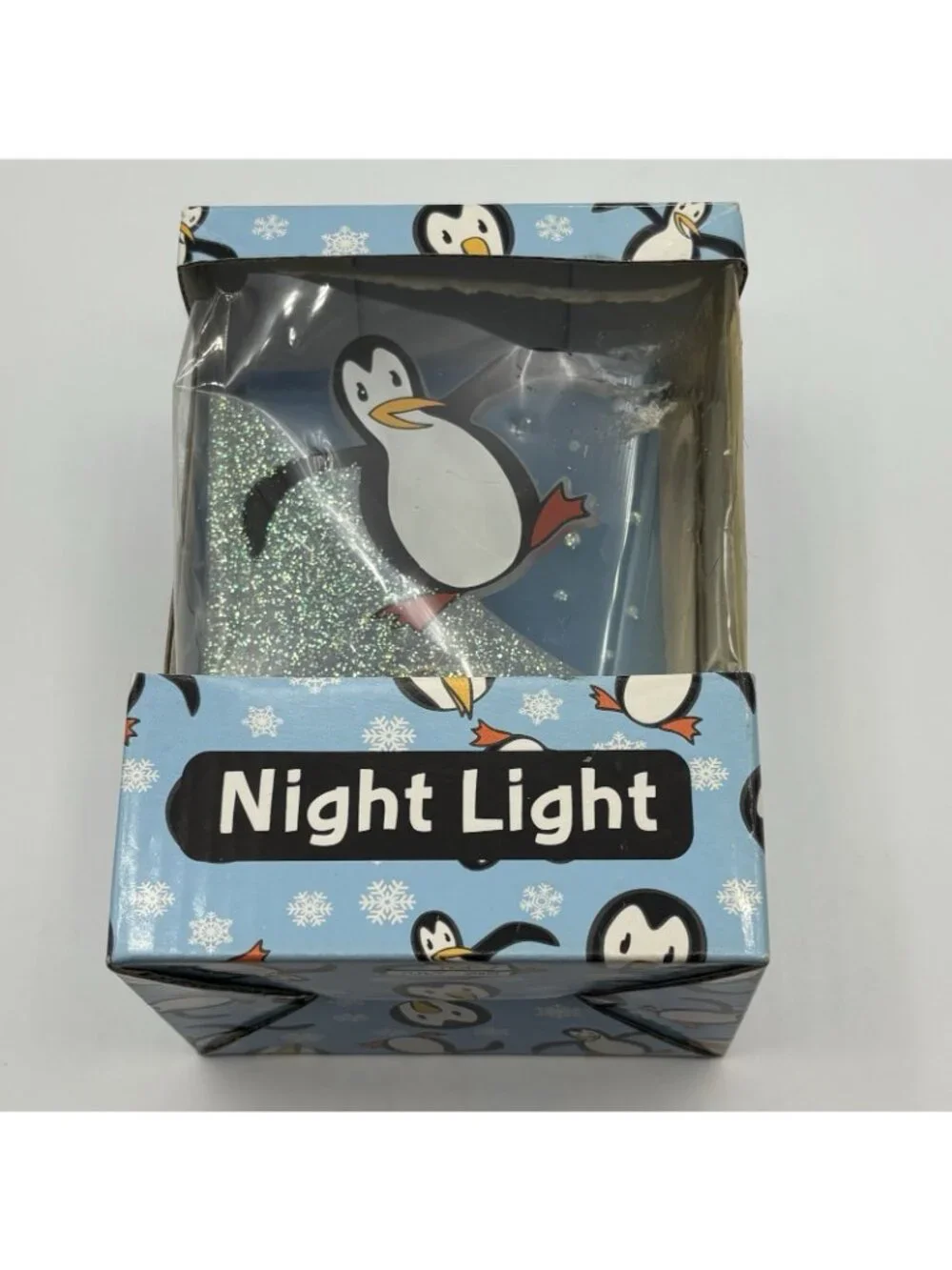 Penguin Sliding on Ice Night Light Glitter Acrylic Child Kid Bedroom Novelty